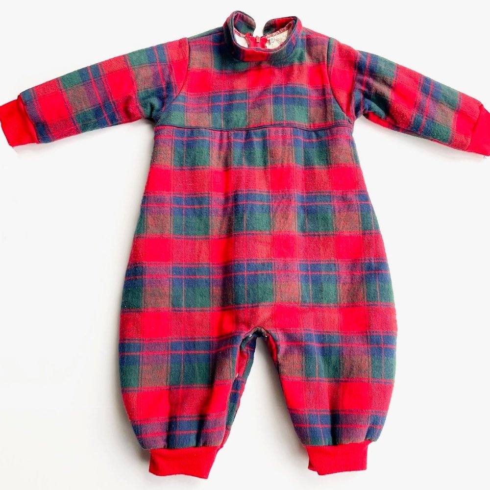 VINTAGE 1970s Plaid Flannel Lined Holiday Baby Bunting | Winter | Christmas